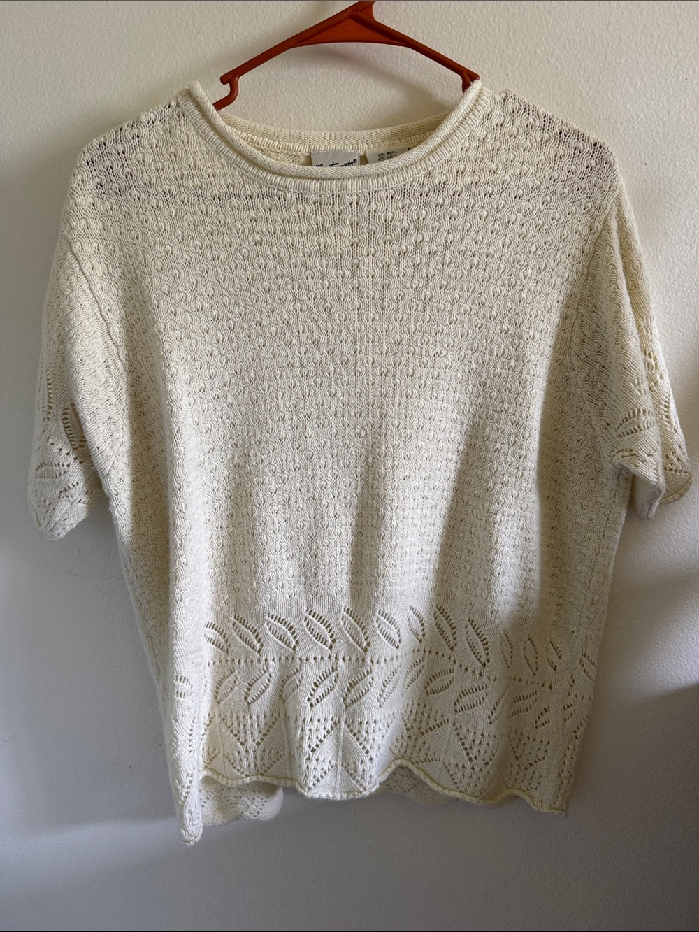 Classic Cream Short-Sleeve Knit Crewneck Sweater